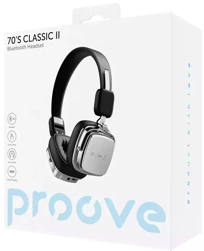 Бездротові навушники накладні Proove 70's Classic II, що складаються, вбудований мікрофоном, Bluetooth 5.4, 300 мАг, 10 ч. автон. роботи, сенсорні. <tc>керув-ня</tc>, 20Гц-20кГц;