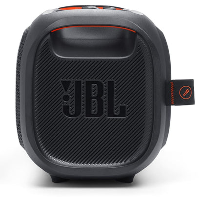 Акустическая система портативная JBL серии PartyBox On-The-Go Essential, двухполосная, 100 Вт, 50 Гц-20 кГц, 2500 мАч, 6 часов автономн. работы, Bluetooth 4.2, беспроводной микрофон, влагозащита IPX4, подсветка