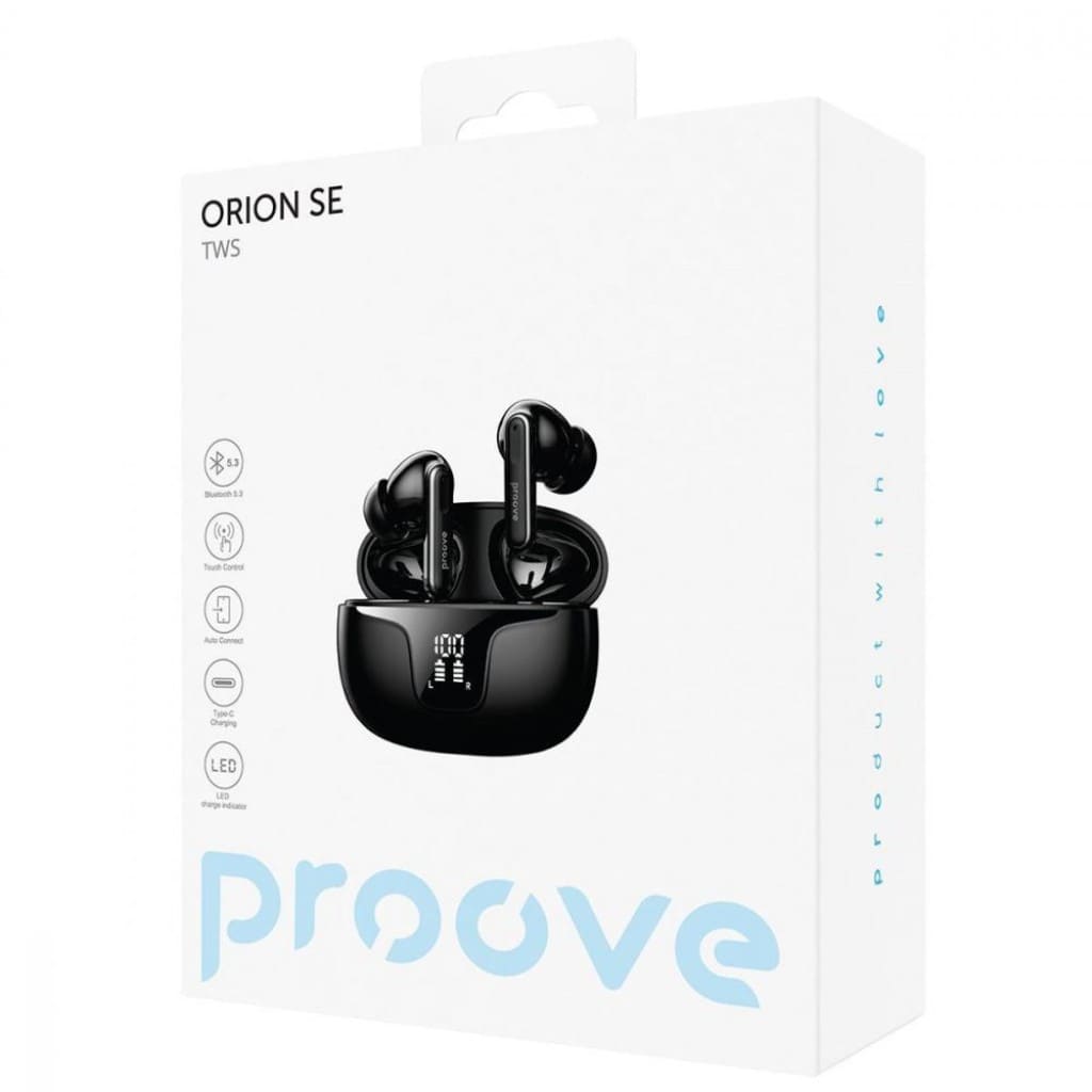 Бездротові навушники Proove Orion SE TWS, закриті, вакуумні, вбудовані. мікрофон, сенсорний.  <tc>керув-ня</tc>, Bluetooth 5.3, 30/350 мАг, 25 год. (4+21) <tc>автономн. роботи</tc>, Type-C