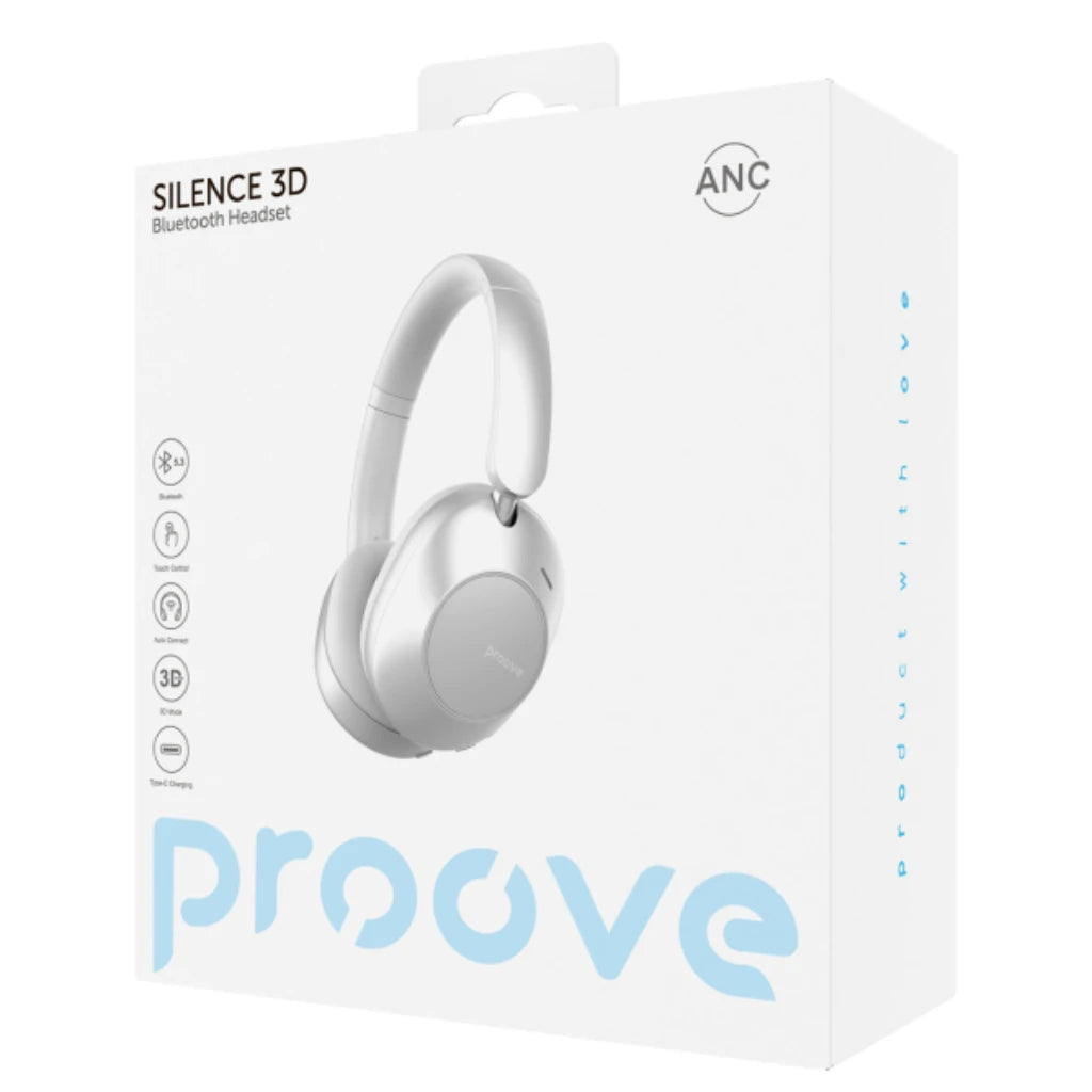 Бездротові навушники накладні Proove Silence 3D, закриті, з <tc>шумозаглушення</tc>м, Bluetooth 5.3, 1200 мАг, 75 ч. автон. роботи, механ. <tc>керув-ня</tc>, Type C, 20Гц-20кГц