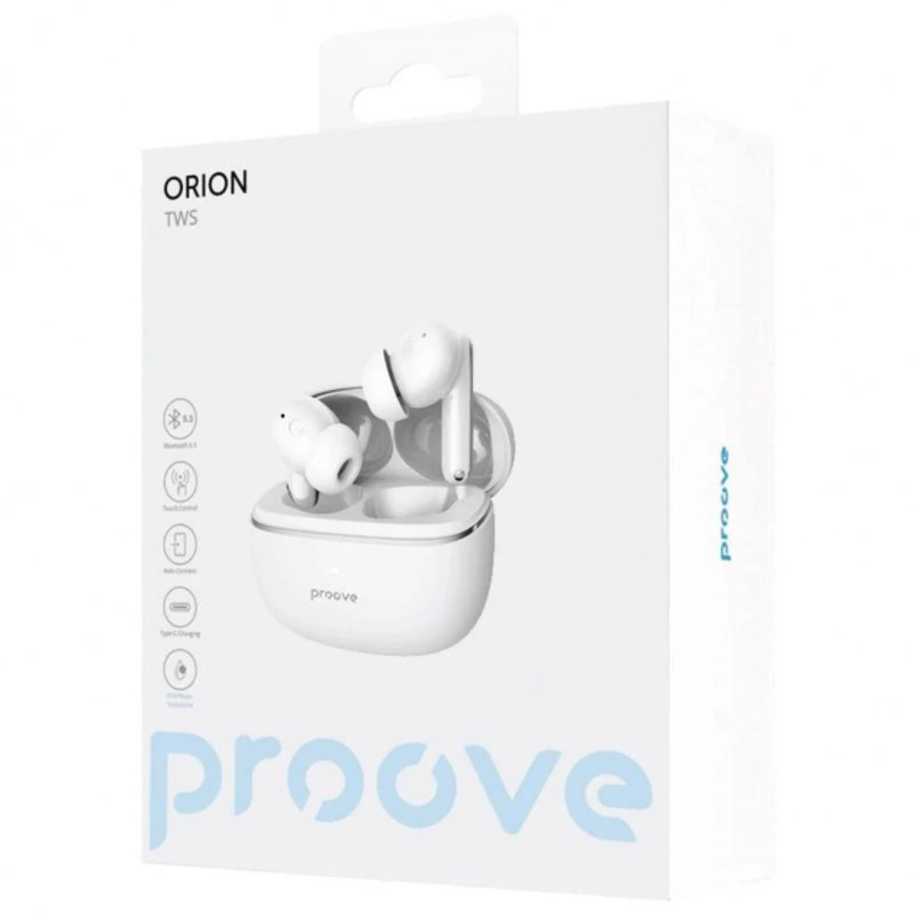 Бездротові навушники Proove Orion TWS, закриті, вакуумні, Bluetooth 5.3, вбудований. мікрофон, сенсорний. <tc>керув-ня</tc>, 30/400 мАг, 40 год. (4+36) <tc>автономн. роботи</tc>, Type-C