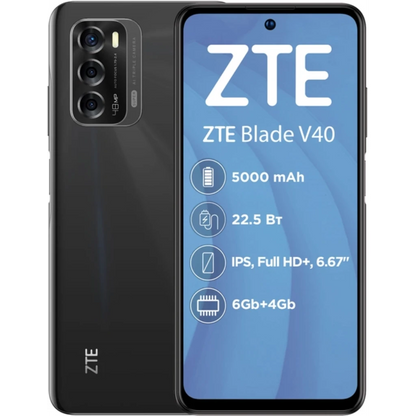 Смартфон ZTE Blade V40 6/128 Гб, 4G, Android 11, IPS 6.67", 2 Nano-SIM, 8 Мп фр. кам., 48+2+2 Мп тройн. осн. кам., micro SD, 5000 мАч, NFC в магазине articool.com.ua.