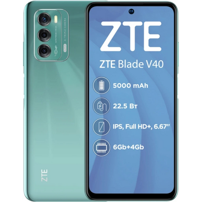 Смартфон ZTE Blade V40 6/128 Гб, 4G, Android 11, IPS 6.67", 2 Nano-SIM, 8 Мп фр. кам., 48+2+2 Мп тройн. осн. кам., micro SD, 5000 мАч, NFC в магазине articool.com.ua.