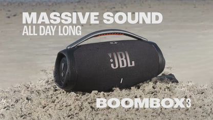 Акустична система портативна JBL серії BoomBox 3, трисмугова, 180 Вт (1х80+2х40+2х10), 72,6 мАг, 24 години автон. роботи, USB-A, Aux-in, Bluetooth 5.3, моб. додаток