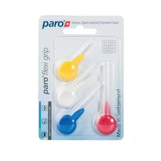 Ершики Paro Flexi Grip для межзубной чистки цилиндрические с защитным колпачком, набор 4 разных размеров в магазине articool.com.ua.