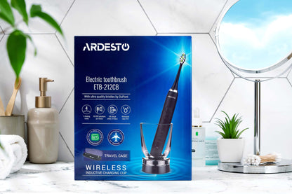 Зубная щетка электрическая Ardesto ETB-212CB со звуковой технологией очистки c четырьмя режимами чистки и дорожным чехлом в магазине articool.com.ua.