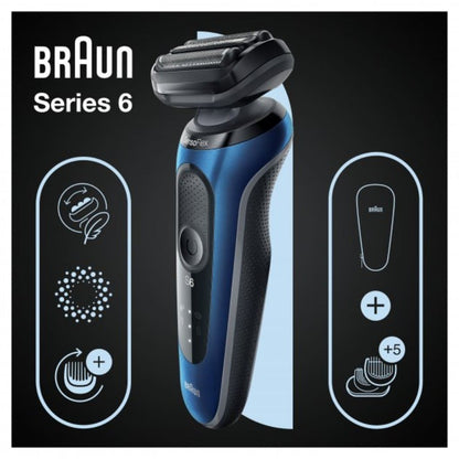 Бритва электрическая Braun Series 6 61-B1500 S сухое/влажное бритье, три бритвенные головки, стайлер, съемный триммер, жесткий футляр в магазине articool.com.ua.