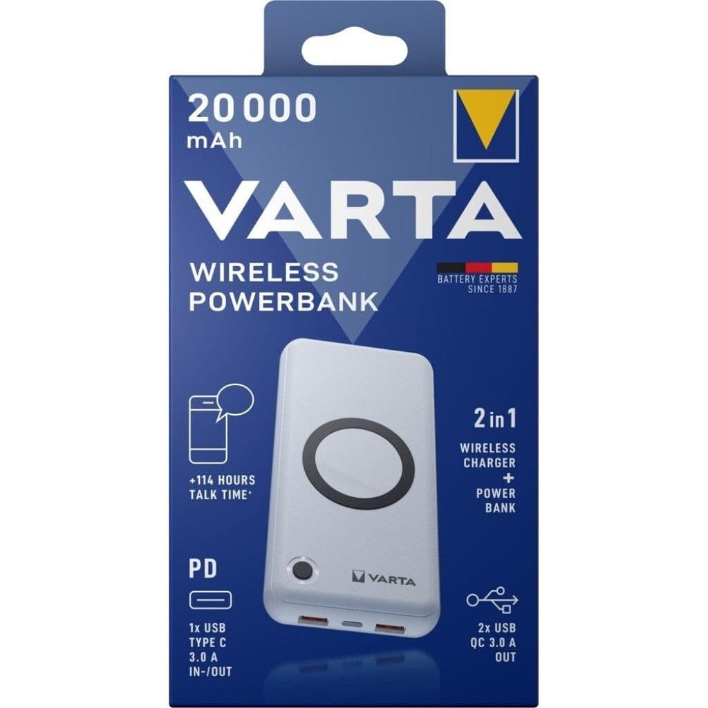 Портативная батарея Varta 20000 mAh Wireless беспроводная зарядка, 2xUSB A + 1xUSB C, система ,быстрой интеллектуальной зарядки, индикатор уровня заряда, кабель USB Type-C в магазине articool.com.ua.