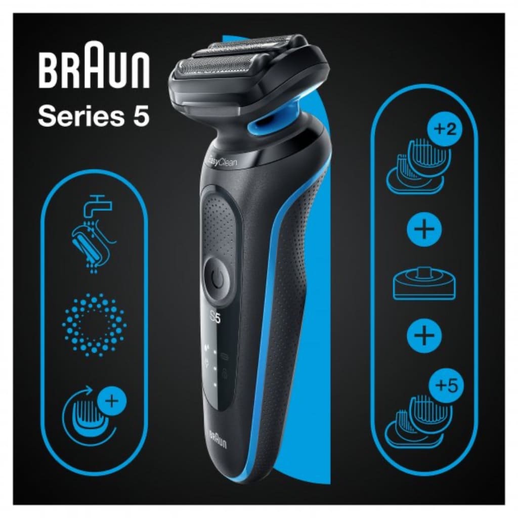 Бритва электрическая Braun Series 5 51-B4650 CS Flex Wet&Dry, сухое/влажное бритье, съемный триммер, стайлер, подставка для зарядки в магазине articool.com.ua.
