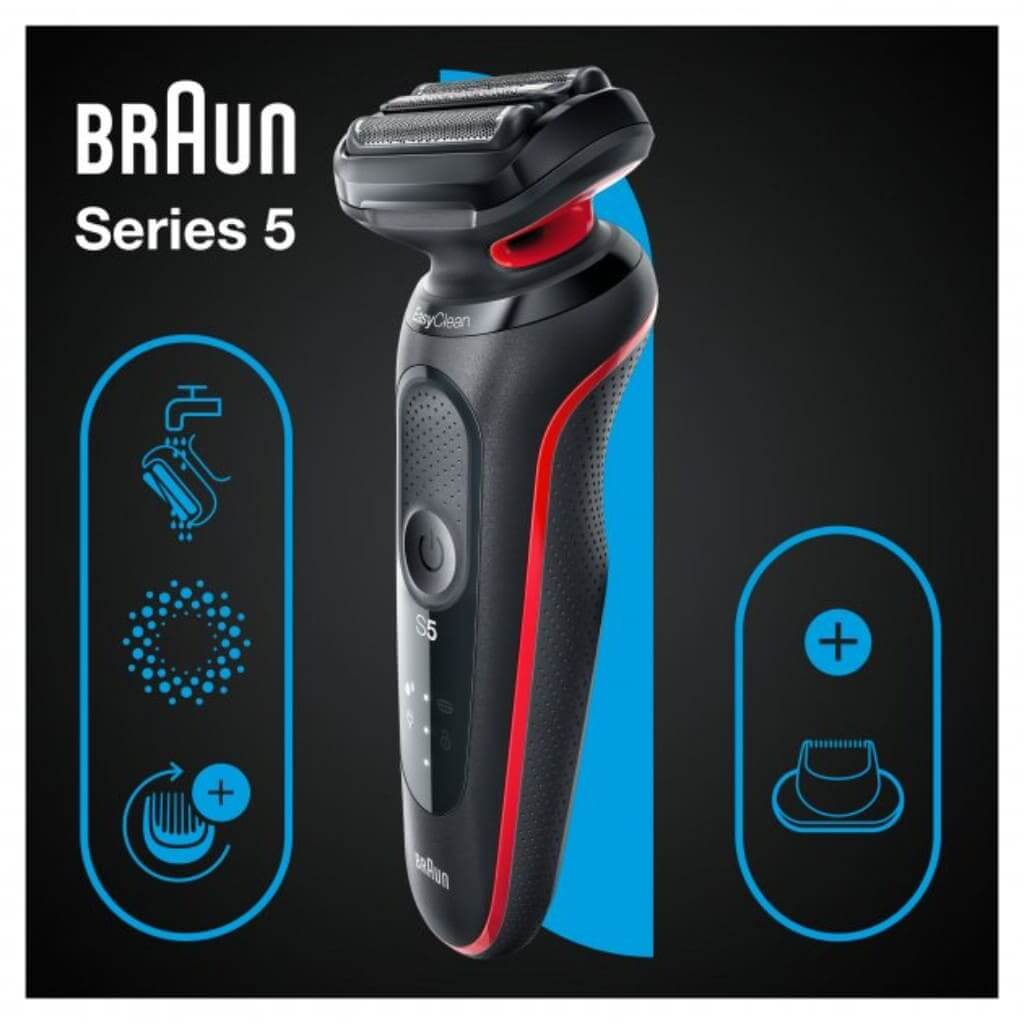 Бритва электрическая Braun Series 5 51-R/W1200 S, сухое/влажное бритье, три бритвенные головки, съемный триммер в магазине articool.com.ua.