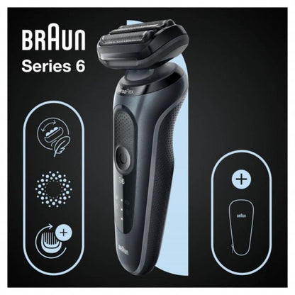Бритва электрическая Braun Series 6 61-N1000 S сухое/влажное бритье, три бритвенные головки, съемный триммер, жесткий футляр в магазине articool.com.ua.