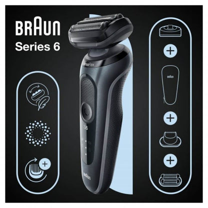 Бритва электрическая Braun Series 6 61-N4820 CS, сухое/влажное бритье, три бритвенные головки, зарядная база, стайлер, жесткий футляр в магазине articool.com.ua.
