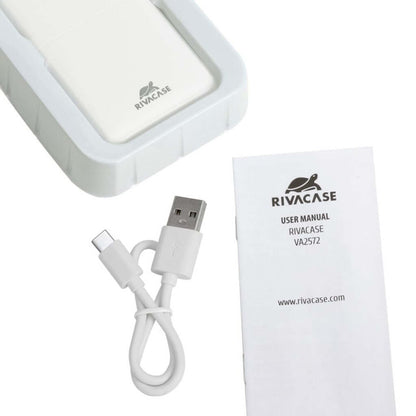 Портативная батарея Rivacase VA2572 20000 mAh QC/PD White, 2xUSB A + 1xUSB C, Quick Charge 3.0, индикатор уровня заряда, кабель Micro-USB в магазине articool.com.ua.