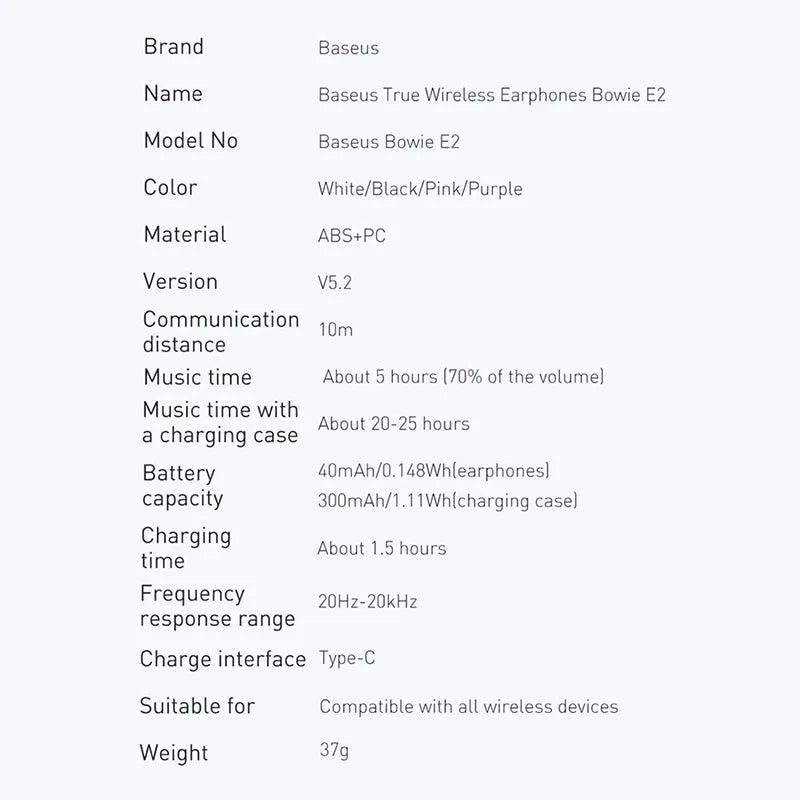 Беспроводные наушники TWS Baseus Bowie E2, сенсорное/голосовое управ-е, Bluetooth 5.2, 300/40 мАч, 5 часов автономн. работы, Fast Charge: в магазине articool.com.ua.